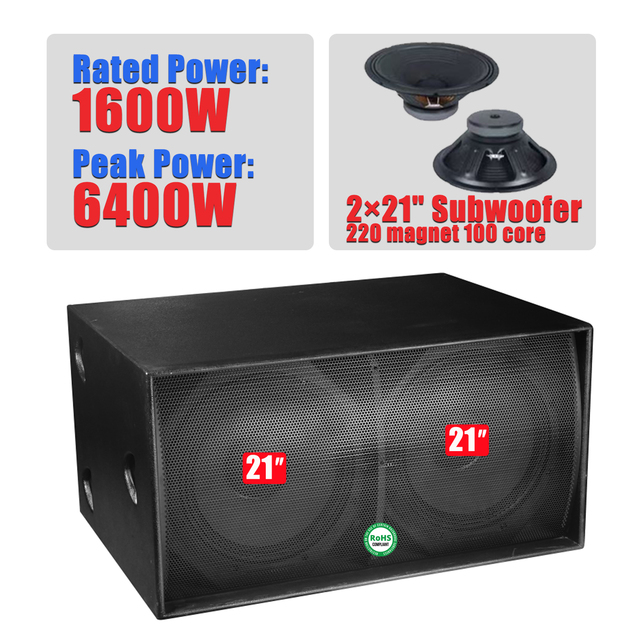 Dual 21-inch Ultra-Low Pro Audio Speakers 6400W High-Power Super Subwoofer 221 Neodymium Woofer Units / 152mm 4 Ohm 7200W Peak