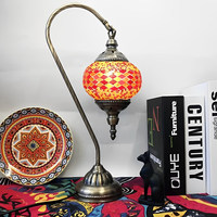 Lampe de table en mosaïque turque faite à la main, lampe de bureau vintage à col de cygne en verre pour chambre à coucher, salon, hôtel, décoration