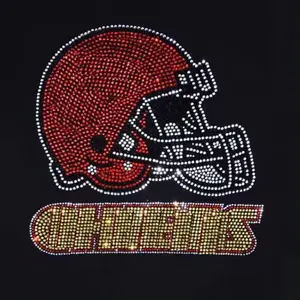 Wholesales Customize hot sell Football teams hot fix Rhinestone Bling Heat Transfer Crystal iron on transfer for shirt hoodies