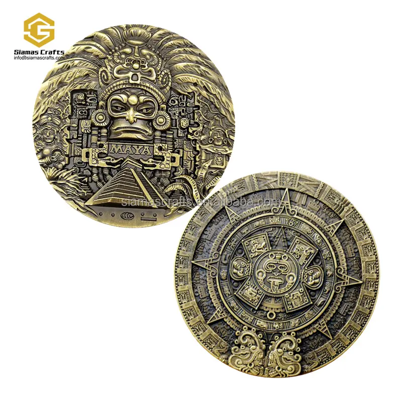 Arte messicana Mesoamerican 80mm Dia Mayan Aztec Calendar bronzo moneta medaglione Hobby regalo Souvenir