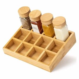 रसोई के लिए ग्लास जार + बेज लिड्स के साथ मुफ्त खड़े बांस काउंटरटॉप मसाला रैक - Product Image 2