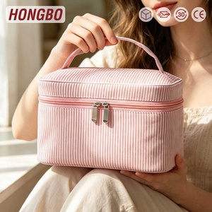 Hongbo Trousse de Maquillage Portable Grande Taille en Tissu Gaze de Coton Rayé Effet <span class=keywords><strong>Bulle</strong></span>, Pochette de Rangement Cosmétique de Voyage, Vente en Gros - Product Image 1