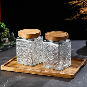 En çok satan 500/700ml pratik ev temizle cam kavanozlar bambu kapak ile klasik amerikan tarzı züccaciye
