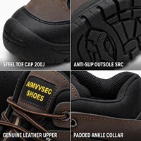 Chaussures de sécurité en cuir marron AIMVVSEC avec embout en acier et protection anti-perforation pour l'hiver, bottes de travail pour l'usine et la construction, vente en gros, logo personnalisé