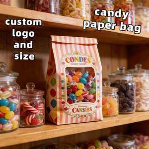 Sac en papier kraft personnalisé avec logo d'usine, fenêtre transparente et lien métallique, idéal pour l'emballage de pop-corn, bonbons, biscuits, pain et croissants résistants à la graisse - Product Image 2