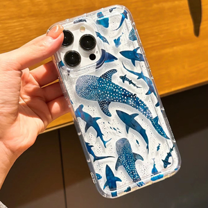 Nuova <span class=keywords><strong>Cover</strong></span> Trasparente con Motivo Balene e Squali a Pois Blu Sfumato e Bianco <span class=keywords><strong>per</strong></span> iPhone 17 16 15 Pro Max, Tema Mondo Marino, con Foro Ampio - Product Image 3