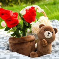 Décoration de la maison Roses en peluche plantes en pot avec ours étreignant vente en gros de peluches personnalisées fournisseur animaux en peluche coussin