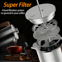 Vente en gros d'usine Bsci Cafetière à presse française 1L Presse à café française en acier inoxydable avec manche en bois massif