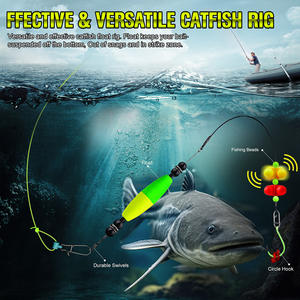 NOUVEAU OEM 5 pièces/sac Montage de pêche au poisson-chat de style européen pré-noué avec hameçons circulaires lumineux et perles sonores, flotteur cigare en EVA pour la pêche en rive - Product Image 3