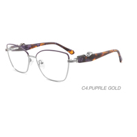 Lunettes de vue classiques pour femmes 2025, monture en métal, branches larges en acétate, diamants, design de créateur, monture optique tendance Haoya LE6491