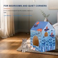 Maison et griffoir pour chat sur le thème de l'océan, en carton imprimé poissons et vie marine, pour chats d'intérieur de grande taille, vente en gros, direct usine