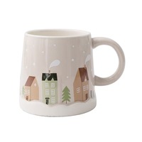 Mug en céramique personnalisé de haute qualité, design de dessin animé écologique, motif maison de neige, rose, forme unique, compatible lave-vaisselle et micro-ondes