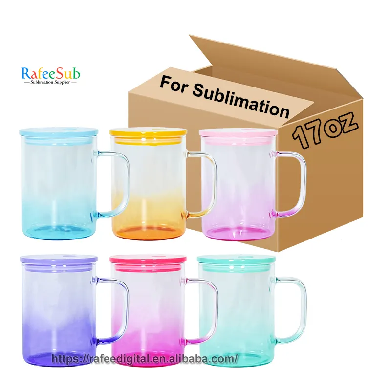 17 oz 17 oz Jelly Colored Gradient Ombre Clear Blank Sublimation Glass Tumbler Cup Tasse à café avec poignée et couvercle coloré Paille