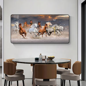การตกแต่งห้องนั่งเล่นนาฬิกาติดผนังลายม้าวิ่งการพิมพ์ที่ทันสมัยพร้อมโปสเตอร์คริสตัลพอร์ซเลนนาฬิกาตกแต่งบ้าน - Product Image 3