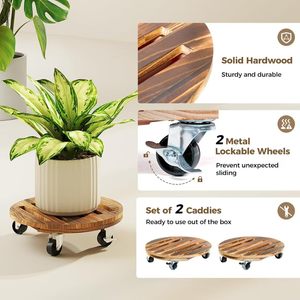 Support à fleurs en bois, plateau rond en bois pour pot de fleurs, support à fleurs mobile, support à fleurs rond, base pour pot de fleurs, roulettes universelles - Product Image 3