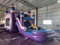 Maison de rebond d'arrière-cour violette avec toboggan gonflable commercial Combo château sautant trampoline gonflable avec toboggan
