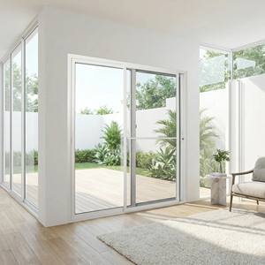 Puerta Corredera Hoffen Pro uPVC 200x205 Blanca con Puerta de Vidrio con Malla, Insonorizada, Impermeable y con Aislamiento Térmico, de Tailandia - Product Image 5