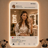 Miroir LED personnalisé pour selfies, style réseaux sociaux, intensité réglable, sans cadre, IP44, néon lumineux pour événements et décoration de magasins