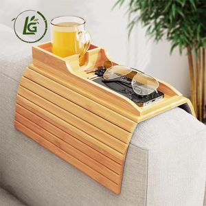 Bandeja de bambú personalizada para reposabrazos de sofá, organizador desmontable para sofá, soporte para aperitivos y control remoto, consola plegable para sofá, organizador con portavasos para el hogar - Product Image 1