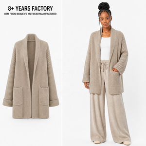 Cardigan long ample côtelé épais à col châle en <span class=keywords><strong>maille</strong></span> d'avoine, style coréen, épaules tombantes, pour femme, automne-hiver, vente en gros - Product Image 1