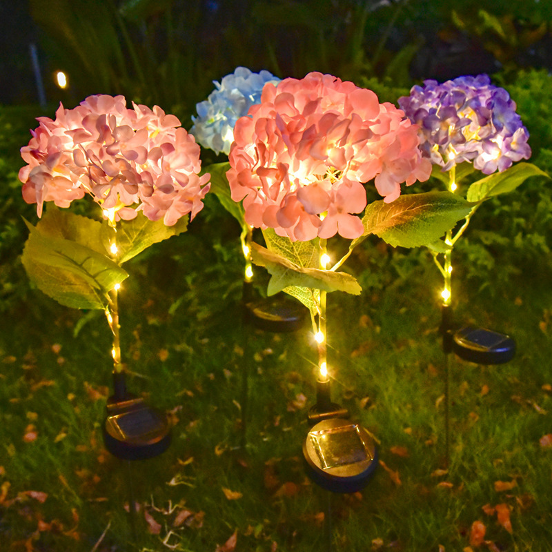 Outdoor Solar-powered Luminous Pole Hydrangea Lantern Outdoor Garden Lawn Decoration Atmosphere Light