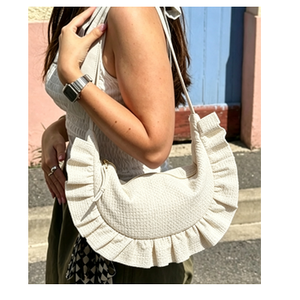 Borsa a Spalla da Donna, Carina Borsa Bianca con Volant Rossi e Bordi Arricciati, Regalo Unico per Lei, Fan Meeting K-Pop - Product Image 3