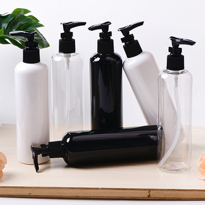 Botellas Redondas de Plástico PET Transparente Blanco y Negro de Alta Calidad Personalizadas para Cosméticos y Champú de 350 ml con Pulverizador y Impresión UV - Product Image 1