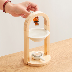 Brûleur d'encens en bois de bambou naturel, écologique et durable, avec plateau en céramique en forme de fleur pour usage domestique - Product Image 3