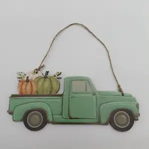 Nieuwe Halloween Houten Pompoen Witte Spookauto-Ambachten Kleine Ornamenten Feestscène Decoratie