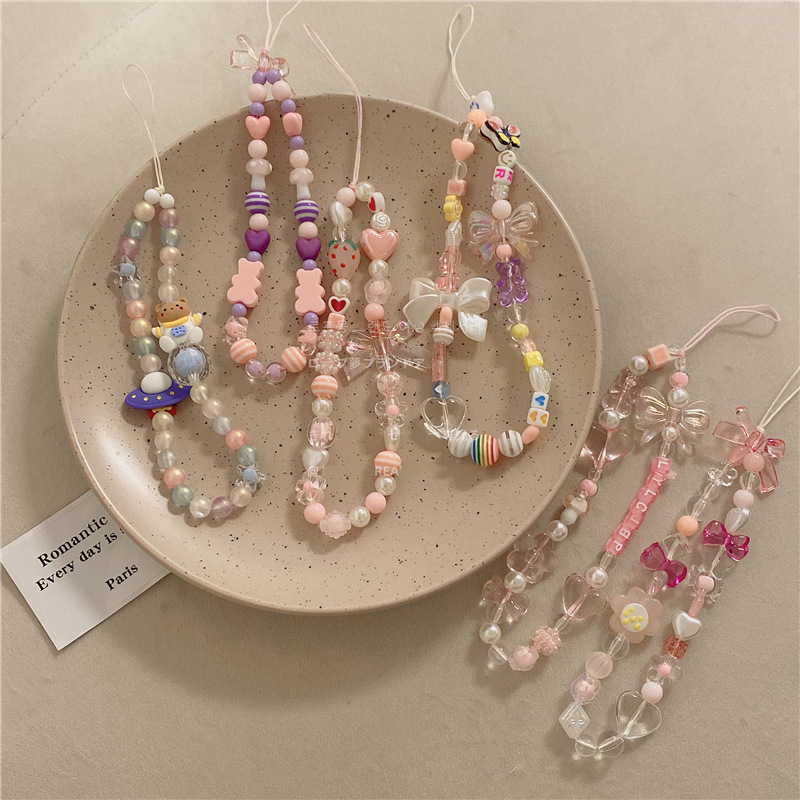 Очаровательная цепочка для мобильного телефона с сердцем бабочкой для женщин и девушек чехол для телефона с жемчужинами ювелирные изделия Веревка с защитой от потери аксессуары