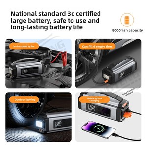 Inflador de neumáticos 4 en 1 <span class=keywords><strong>para</strong></span> coche, arrancador de batería portátil, bomba de aire, luz LED SOS <span class=keywords><strong>para</strong></span> coches familiares de gasolina y diésel - Product Image 5