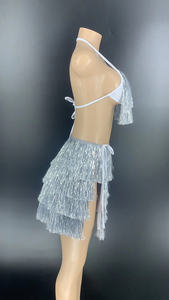 Twotwinstance — Costumes en paillettes pour femmes Y1794, vêtements de carnaval, avec franges, col licou, Sexy, avec fente latérale, printemps 2022 - Product Image 6