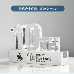 Crystal <b>Trophy</b> For 5th 10th 15th Anniversary Laser <b>Engraved</b> Acrylic With Metal Base Business Awards Commemorative Gifts - Product Image 4