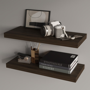 Iva Floating Shelf In Melamine Dark Walnut X2 <b>Wall</b> <b>Display</b> Shelves - Product Image 6
