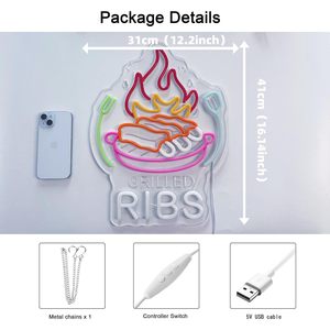 Grilled Ribs Letreros Neon LED indoor hanging ambient light shop <b>sign</b> wall decoration light entrance indicator light Customized - Product Image 3