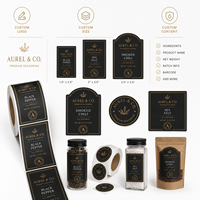 Rouleau d'autocollants adhésifs personnalisés en vinyle noir mat imperméable avec dorure à chaud, qualité alimentaire, pour gâteaux et bonbons, impression de logo brillant/mat, OEM