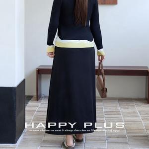 Falda Midi de Punto en Línea A Runqi, Talla Grande, Cintura Alta, Color Sólido Marrón Negro, Poliéster, Falda de Otoño Invierno para Mujer - Product Image 2