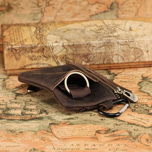 กระเป๋าใส่เหรียญหนังแท้ ที่ใส่กุญแจ กระเป๋าคาดเอวขนาดเล็กอเนกประสงค์ สีทึบ สีแดงไวน์ - Product Image 3