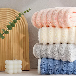 Serviette en polaire corail 35x75cm, poids moyen, absorbante, pour le visage, rose, beige, bleu, gris, couleur unie, tricotée en trame - Product Image 2