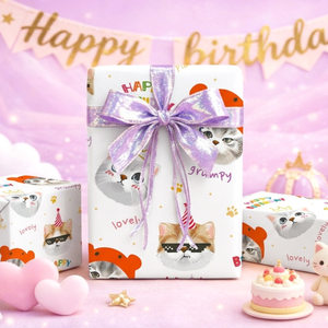 Cartoon kitten <b>pattern</b> birthday themed gift wrapping <b>paper</b> Children's birthday gift wrapping <b>paper</b> Original design Customizable - Product Image 4
