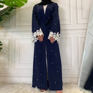 1637# Eid Navy Blue Open Abaya Dubai Turkey Muslim Hijab Dress Saudi Arabia Abayas for Women Pakistani Islam Clothing Caftan - Product Image 4
