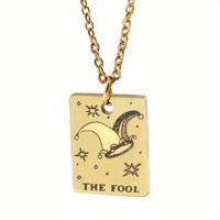 Pendentif astrologie carré vintage en acier inoxydable plaqué or pour femmes 12 horoscope signe du zodiaque collier de cartes de tarot bijoux