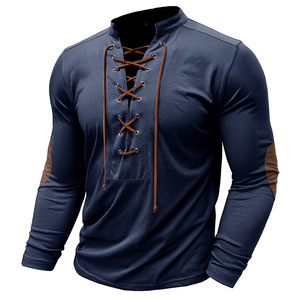 <span class=keywords><strong>Camicia</strong></span> Henley Vintage da Uomo a Maniche Lunghe con <span class=keywords><strong>Colletto</strong></span> Alto e Lacci, in Misto Cotone 180g, Traspirante, Vestibilità Aderente, per Esterni - Product Image 6