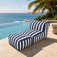 Marineblau-Weiß Gestreifter Bodensofa Chaiselongue und Hocker Ohne Beine für Wohnzimmer Großhandel Fabriklieferung