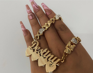 秋寒个性化双层XO链项链 - 3D定制名字+小熊吊饰 |   女士不锈钢首饰 - Product Image 3