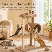 Arbre à chat multi-niveaux avec tunnel en peluche, nid, perchoir rond et plusieurs poteaux à gratter en sisal
