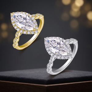 แหวนหมั้นเพชรโมอิสซาไนต์ทรงมาร์คีส์เงินแท้ 925 ของ KIVORA ประดับเพชรแบบ Pave Setting สไตล์คลาสสิกสำหรับผู้หญิง - Product Image 1