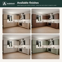 Meuble de cuisine en bois massif sur mesure, aménagement en L contemporain, unités modulaires, boîtes en panneaux de particules et tiroirs à fermeture amortie