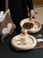 Vente en gros de bols ronds en travertin beige naturel, plateau en marbre, assiette, plateaux de service