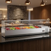 Réfrigérateur à salade commercial 7*GN Pan en acier inoxydable à température unique, avec couvercle en verre transparent, faible consommation d'énergie